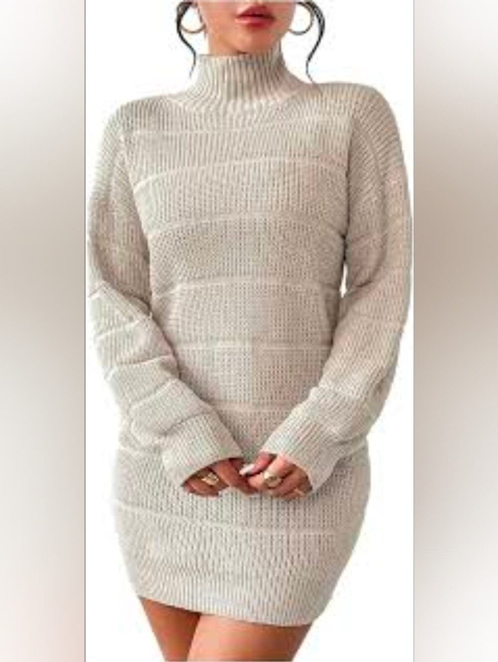 Cozy Cream Turtleneck Knit Mini Dress